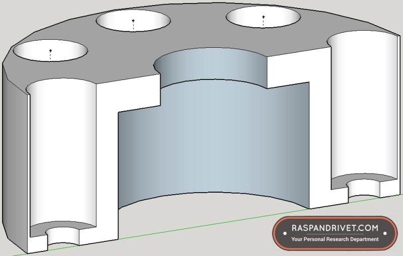 Sketchup screenshot of adaptor to use angle grinder hook and loop backing plate on Bosch ROS20VSC random orbit sander.